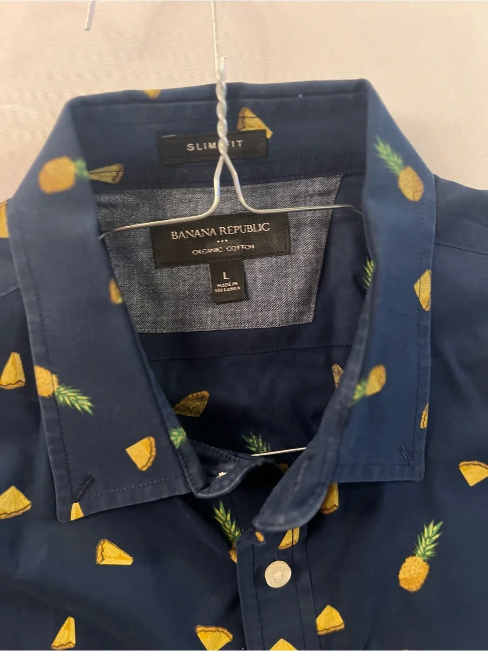 Banana Republic Navy Button-Down Shirt with Yellow Pineapple Print